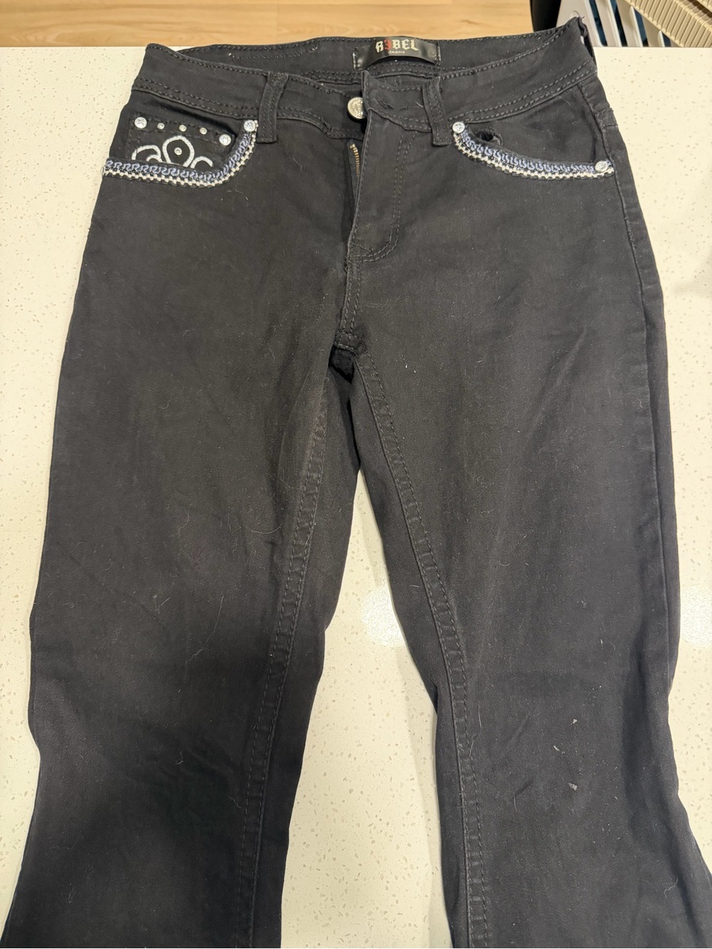 Y2K REBELS Black Boot-Cut Jeans with Studded Pocket Trim